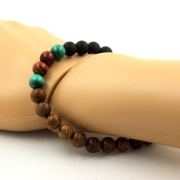 Malachite from Congo + red tiger's eye + Matte Black Onyx + Wood Bracelet 8 mm Beads.
