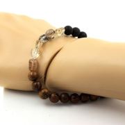 Super Seven (Melody's Stone) from Brazil + Matte black Onyx + wood Bracelet 8 mm Beads.