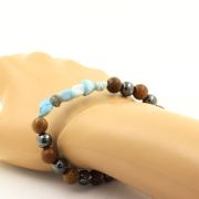 Larimar from the Dominican Republic + Hematite + wood 8 mm beads Bracelet.