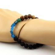 Blue Apatite from Brazil + Matte Black Onyx + wood Bracelet 8 mm Beads.