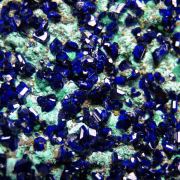 Azurite, Chlorargyrite on Malachite