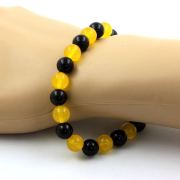 Yellow Agate + Black Agate Bracelet 8 mm Beads.