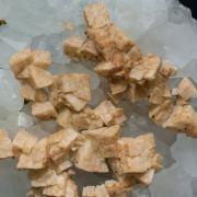 Dolomite on Quartz and Chalcopyrite