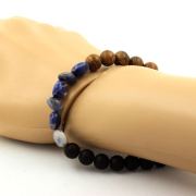 Sodalite from Brazil + Matte black Onyx + wood Bracelet 8 mm Beads.
