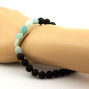 Amazonite from Brazil + Matte Black Onyx Bracelet 8 mm Beads.