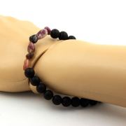 Rubellite Tourmaline from Brazil + Matte black Onyx Bracelet 8 mm Beads.