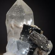 Fluorite, Ferberite on Quartz with Muscovite and Arsenopyrite