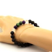 Epidote from Australia + Amethyst + Quartz + Lava Bracelet 8 mm Beads.
