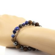 Lapis Lazuli from Pakistan + Hematite + wood 8 mm beads Bracelet.