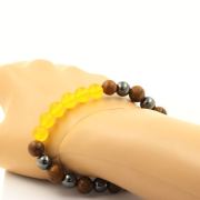 Yellow Agate + Hematite + wood 8 mm beads Bracelet.
