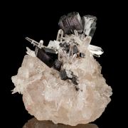 Quartz with Hubnerite on Pink Fluorite