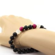 Emerald from Zambia + Selenite from Morocco + Fuschia Tiger’s Eye + Black Agate Bracelet 8 mm Beads.