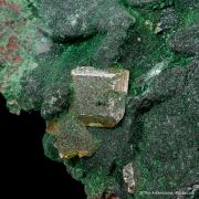 Wulfenite on Malachite ps. after Tennantite