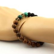 Malachite from Congo + smoky Quartz + Matte Black Onyx + Wood Bracelet 8 mm Beads.