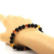 Genuine Baltic Sea Amber Beads + Black Agate Bracelet 8 mm Beads.