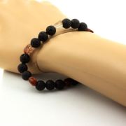 Red rutilated Quartz from Brazil + Lava Bracelet 8 mm Beads.
