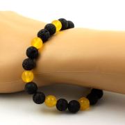 Yellow Agate + Lava Bracelet 8 mm Beads.