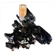 Beryl var. goshenite, tourmaline