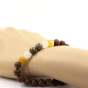 Sapphire from Mogok, Burma, Myanmar + Yellow Sardonyx + Moonstone + Wood 8 mm beads Bracelet.