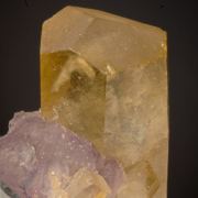 Calcite (Pineapple) on Fluorite