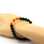 Genuine Baltic Sea Amber + Matte Black Onyx Bracelet 8 mm Beads.