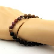 Rubellite Tourmaline from Brazil + Matte black Onyx + wood Bracelet 8 mm Beads.