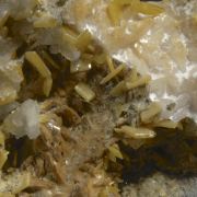 Wulfenite (fluorescent) with Galena, Calcite etc.