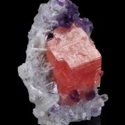 Rhodochrosite, Fluorite on Quartz