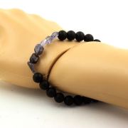 Cordierite Iolite from Madagascar + Matte Black Onyx Bracelet 8 mm Beads.