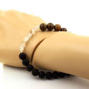 Quartz Amethyst Rutile from Brazil + Matte Black Onyx + wood Bracelet 8 mm Beads.