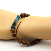 Blue Apatite from Brazil + wood Bracelet 8 mm Beads.