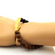 Yellow Calcite from UK + Matte Black Onyx + wood Bracelet 8 mm Beads.