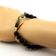 Green rutilated Quartz from Brazil + Matte Black Onyx Bracelet 8 mm Beads.