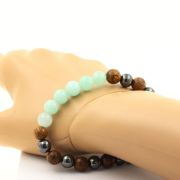 Amazonite + Hematite + wood 8 mm beads Bracelet.