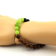 Peridot + Matte Black Onyx + Wood Bracelet 8 mm Beads.