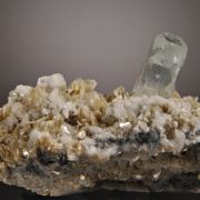 Beryl var. Goshenite on Muscovite with Albite