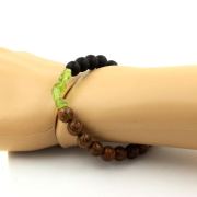 Peridot from Myanmar (Burma) + Matte Black Onyx + Wood Bracelet 8 mm Beads.