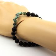 African Turquoise from Africa + Matte Black Onyx Bracelet 8 mm Beads.