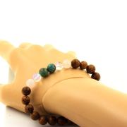 Chrysocolla from Namibia + Titanium Quartz + Rose Quartz + wood Bracelet 8 mm Beads.