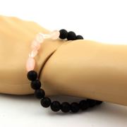 Rose Quartz from Brazil + Matte Black Onyx Bracelet 8 mm Beads.
