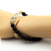Green Ghost Quartz from Brazil + Matte Black Onyx Bracelet 8 mm Beads.