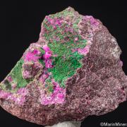Kolwezite, Malachite on Cobaltian Calcite