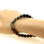 African Turquoise from Africa + Matte Black Onyx + wood Bracelet 8 mm Beads.