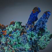 Azurite stalactites with Malachite and Hematite