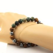 African Turquoise + Hematite + wood 8 mm beads Bracelet.