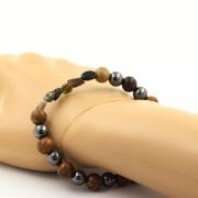 Multicolor Tourmaline from Brazil + Hematite + wood 8 mm beads Bracelet.