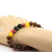 Emerald from Zambia + Yellow agate + red green Jasper + wood Bracelet 8 mm Beads.