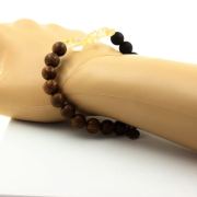 Citrine from Brazil + Matte Black Onyx + wood Bracelet 8 mm Beads.