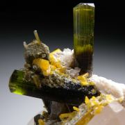 Stibiotantalite on Tourmaline, Topaz