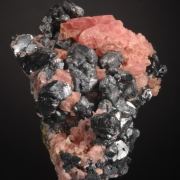 Rhodochrosite on Galena and Acanthite with Fluorite